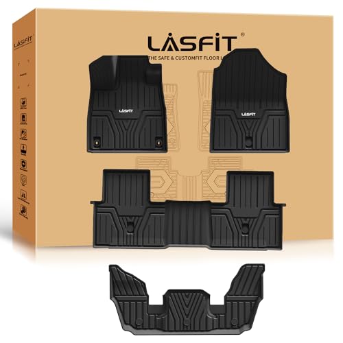 LASFIT Floor Mats for Honda Pilot 2023 2024 2025 2026 (7&8 Seats) All Weather Custom Fit TPE Odorless Anti-Slip Floor Liner 1st & 2nd & 3rd Row Black