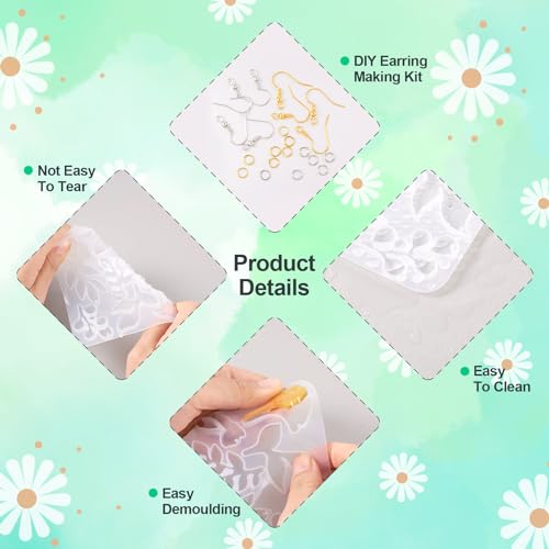 PandaHall 2pcs Earring Resin Mould Flower Leaf Pendant Silicone Molds with Earring Hooks Jump Rings for Epoxy Casting Crafts Jewellery Making - Image 4