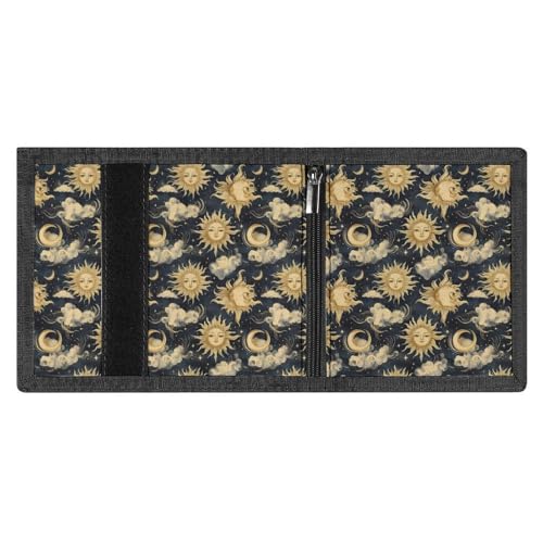 Gold Sun And Moon Pattern Print Wallet for Men, 8 Credit Card Holder Slim Minimalist Front Pocket Small Mens Bifold Wallets3