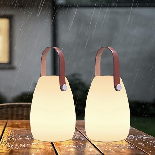 Image of uuffoo 2 Pack Rechargeable Portable Table Lamp, Cordless RGB Lantern with Remote, Decorative LED Night Light, IP44 Waterproof Indoor Outdoor Lamp for Bedroom Patio Garden Wedding Party