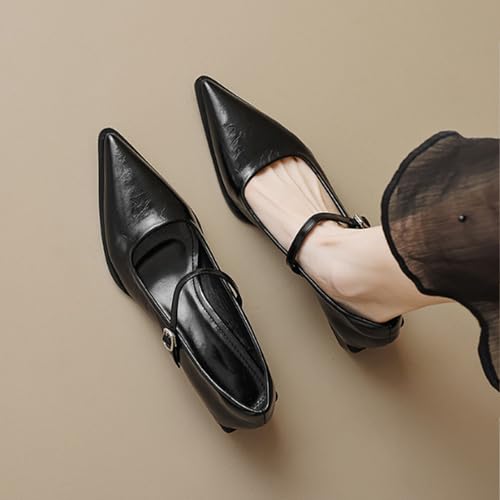 Womens Mary Jane Low Chunky Heel Adjustable Straps Fashion Pointed Toe Low Heel Pumps Comfortable Casual Dress Shoes2