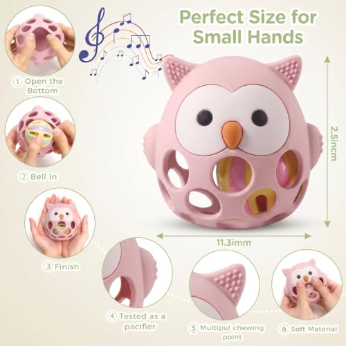 Image of PandaEar Rattle Teether for Babies 0-12 Months, Montessori Silicone Baby Teething Toy, BPA-Free Food Grade Freezer Safe Sensory Toy for Gum Relief & Motor Skills, Pink