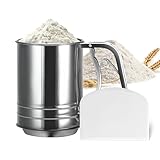 Zoeynex 3-Cup Flour Sifter for Baking, Stainless Steel One-Hand Press Sifter with Double-Layer Fine Mesh - Includes Bonus Dough Scraper/Cutter for Bread & Pastry (White)