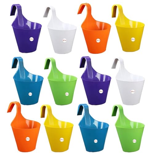 Kraft Seeds by 10CLUB Plastic Hanging Planters - 12 Pcs (8 Inch, Multicolor) | Flower Hanging Pots for Home & Balcony Garden | Hanging Planters for Home Plants | Hooked Hanging Pots (Image - 1)