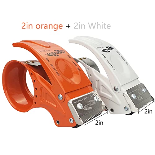 Prosun 2 Pack Metal Packing Tape Dispenser Gun: 2-Inch Wide Tape Dispensers/3-Inch Inner Paper Core(2"Orange+2"White) #TOP1