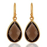 Smoky Quartz Earrings 12x18mm Pear Shape 18k Yellow Gold 925 Sterling Silver Gemstone Earrings Handm