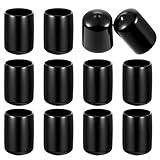 12 Pcs 1-Inch Rubber Caps and Plugs, Round End Cap for Metal Tubing Protective Rubber Caps Black Vinyl Cover Screw Thread Protectors Assortment Kit for Metal Tube Rod Bolt Screw