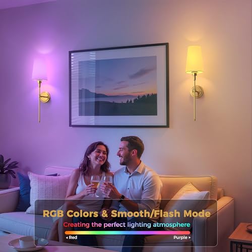 Image of DORESshop Battery Operated Wall Sconce Set of 2, Wireless Wall Light Easy to Install, 15 Color Rechargeable Wall Sconces, Sconce Wall Decor Set of 2 for Bedroom, Living Room, Gold, 27in
