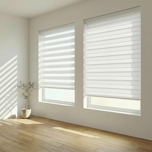 FOIRESOFT Cordless Custom Zebra Roller Shades and Blinds [Basic, White, W 27 x H 48 inch] Dual Layer...