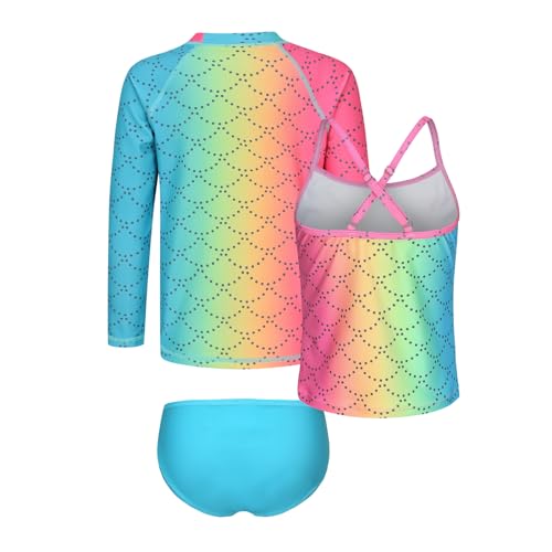 Image of Girls 3 Piece Swimsuits Set Long Sleeve Rash Guard for Girls Tankini Bathing Suits Beach Swimwear 3-16 Years