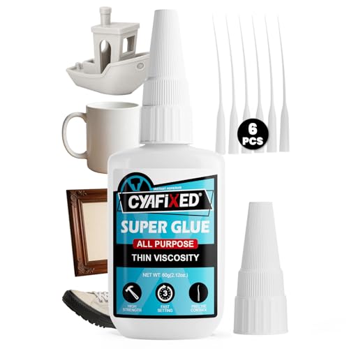 Image of Super Fast Thin CA Glue, 60 Gram Super Glue with Anti-Clog Caps & Precision Microtips, Instant Cyanoacrylate Adhesive for Wood Shoe Ceramic Plastic 3D Prints Glass Model Crafts Fletching