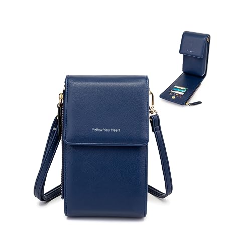 Image of myfriday Small Cell Phone Crossbody Bag, Multi-pocket & 6 Card Slots | 6 card slots, multi-pocket zipper layout and soft synthetic leather keep phone, lipstick, coins and keys ready outdoors