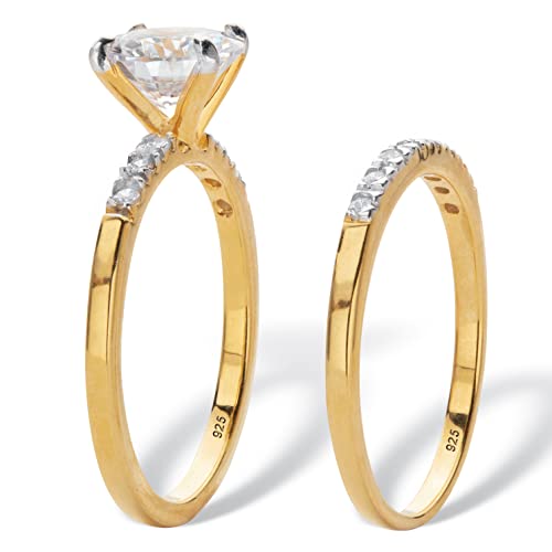 PalmBeach 18k Gold-Plated or Platinum-Plated Sterling Silver Round Cubic Zirconia 2 Piece Bridal Ring Set Size 102