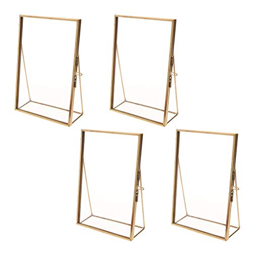 LOVIVER 4pcs Vintage Cadre Photo Suspendu Laiton et 2 Côté en Verre Transparent - Doré 10.2x15.3cm, #2