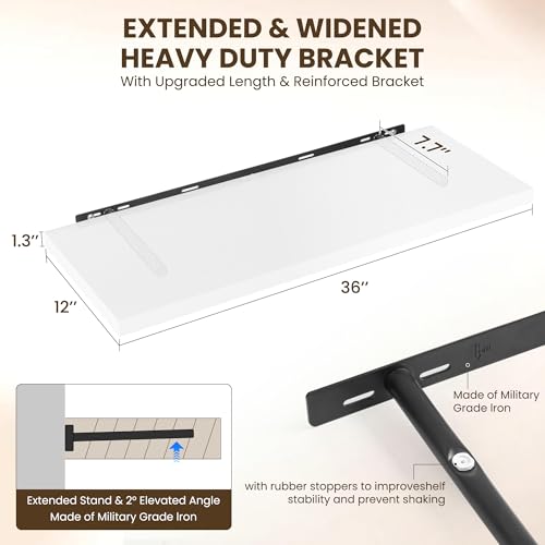 Image of Dreamland 36 inch Floating Shelves for Wall, 12 inch Deep Slim White Floating Shelves, Wall-Mounted Shelves for Bedroom, Living Room, Kitchen, Bathroom - Set of 2