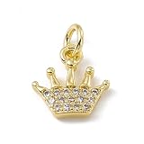 KitBeads 10pcs Cubic Zirconia Crown Charm - 18K Gold Plated Princess Tiara Micro Pave CZ King Queen for Jewelry Making Bulk