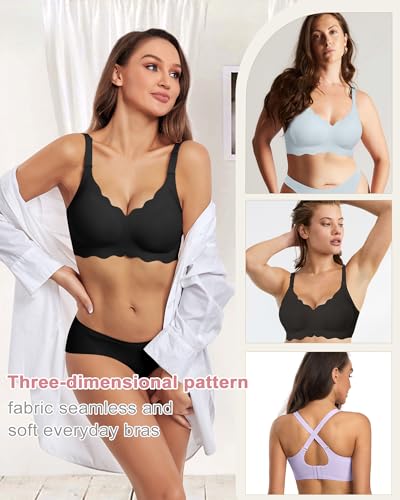 HORISUN Bras for Women No Underwire V Neck Scalloped Wireless Push Up Bra with Soft Support Comfort Seamless Bralettes 6