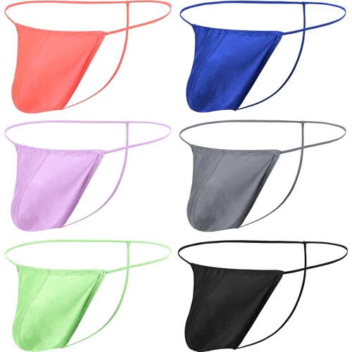 Men's Sexy T Back Underwears Adjustable Pouch Thongs Silky Low Rise Micro G String Bikini