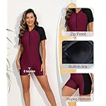Halcurt Women's Boyleg One Piece Rash Guard with Built in Bra Zip Front UPF50+ Short Sleeve Full Body Surfing Swimsuit - Image 5