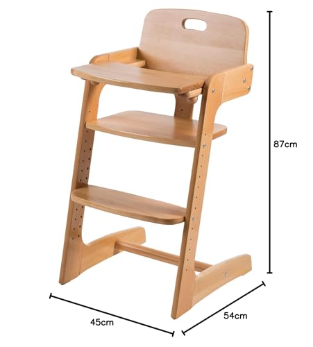 roba Treppenhochstuhl Kid Up - Essbrett abnehmbar - Mitwachsender Hochstuhl für Babys und Kinder - mit 3 Punkte Gurt - Holz natur