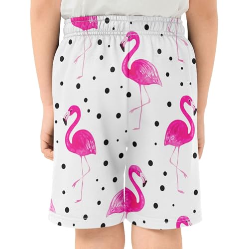 J JOYSAY Flamingo Polka Dot Boys Athletic Shorts Kids Youth Casual Shotrs with Pockets Elastic Waistband3