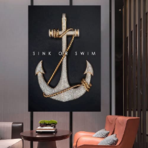 Toile art ancre marine noire style nordique pour décoration murale 35x50 cm
