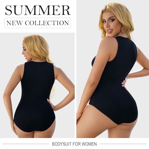 5 Pack Sleeveless Bodysuits for Women Crew Neck Sexy Halter Tank Top Body Suits Casual Stretchy Going Out Leotards2