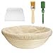 Panier à Pain, Ensemble de Panier de Fermentation Rond Panier à Levain Bol en Rotin Naturel avec Tissu en Lin, Racloir Pâte, Lames, Brosse à Huile pour Boulanger à Domicile Professionnel