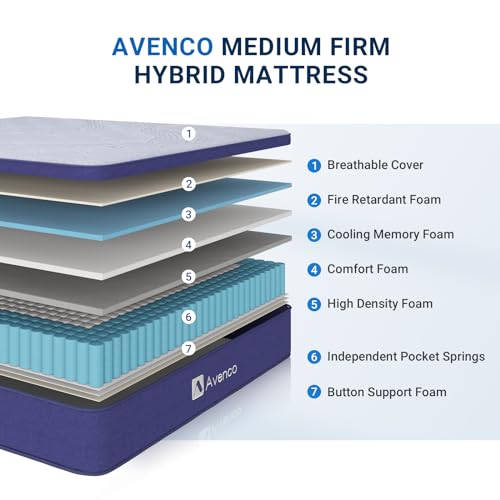 Image of Avenco Full Mattress, Full Size Mattress in a Box, 12 Inch Hybrid Mattress Full, Medium Firm, Pocket Innerspring for Pressure Relief & Motion Isolation, CertiPUR-US