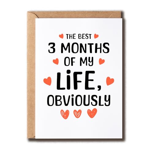 ABNSDesigns The Best 3 Months Of My Life Card - Greeting - Romantic Love - 3 Months Anniversary - Boyfriend Card