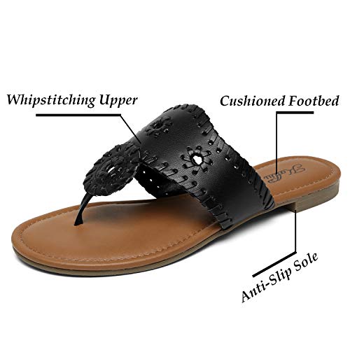 Katliu Women's Flat Sandals Flip Flop Sandals Dressy Thong Sandals Black #TOP2