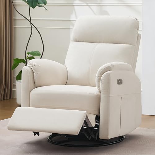 Reedvales Power Glider Recliner Nursery Rocking Chair with USB Ports, Glider Chair with Lumbar Pillow for Living Room, Glider Swivel Recliner Chair for Nursery(Beige)