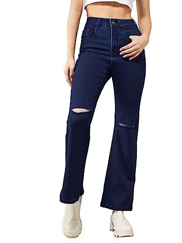 Image of Dolce Crudo Women's Navy Blue Bootcut High Rise Regular Stretchable Denim Jeans