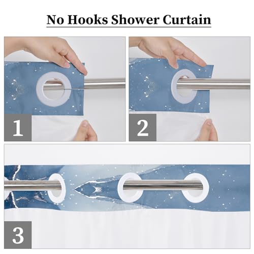 Ttincceer Marble No Hooks Shower Curtain with Snap-in Liner Blue Marble Texture Hook-less Shower Curtains Double Layers Bathroom Decorative with See Through Mesh Top Window Curtain 71x74inch - Image 3