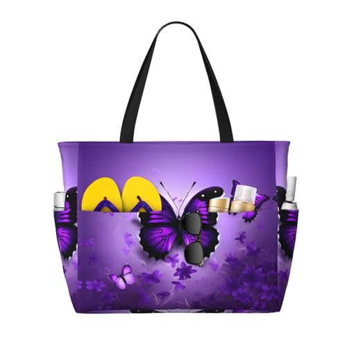 Sac fourre-tout de plage étanche grand format noir imprimé papillons