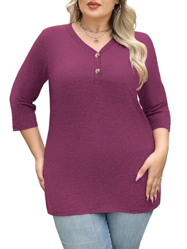Gloria&Sarah Womens Fall Clothes Plus Size Button Down 3/4 Length Sleeve Shirts Blouses Casual Loose Tunics L-4XL3