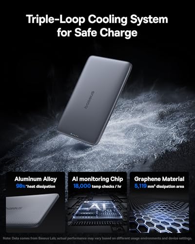 Image of Baseus Picogo Power Bank, 0.3 inch Ultra Slim 5000mAh MagSafe Portable Charger, Card-Size Magnetic Battery Pack with USB-C Braided Cable, Alloy Wireless Charger for iPhone 17 Pro Max /17 Air /16 /15 /14 /13 /12
