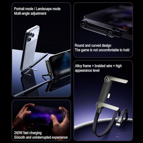 Image of Invisible Holder Charger Cable with Stand, 240w Super Fast Charging 2-in-1 Fast Charging Cord & Multi-Angle Phone Stand for Gaming, Office, Car Travel, Type-C Charging-Cable (USB Type C - 1.5m)