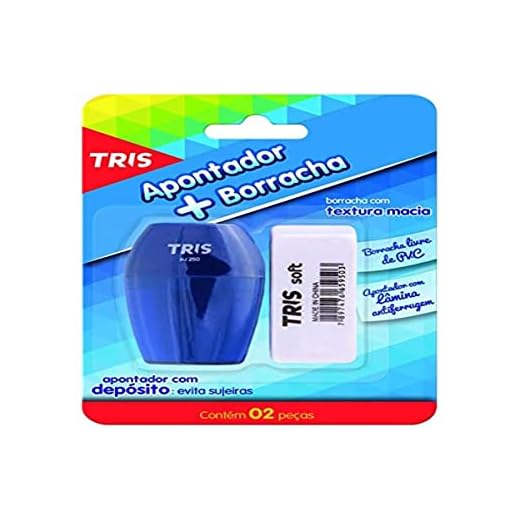 Apontador com Borracha, Tris, 7897476681078, Multicor, pacote de 2