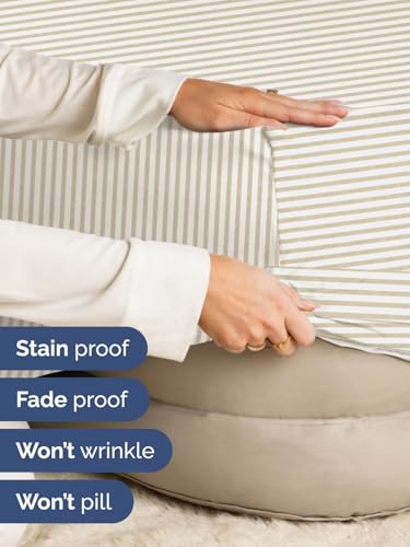 Image of Extra Deep Twin Fitted Sheet - Single Fitted Sheet Only - Beige Stripes | Easily Fits 18 inch to 24 inch Mattress, Soft, Wrinkle Free, Breathable & Comfy, Extra Deep Pockets Hotel Luxury Fitted Sheet
