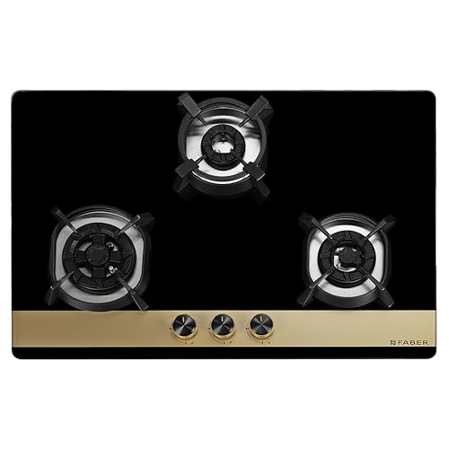 Faber 78cm 3Burner Gas Hob | Flame Failure Device | Cast Iron Pan Support | Metal Knobs | Dual Flame Burner | 8mm Toughened Black Glass | Versatile... - Image 3
