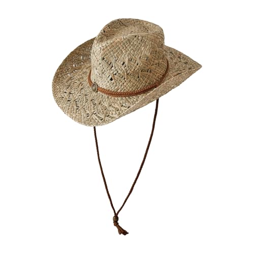 Cowboyhut aus Stroh, Panama Vaquero, mit Westernband, Unisex, Einheitsgröße, für Herren, Damen, für den Sommer, Coachella, Strand, brasilianischer Country-Stil, Bohème, Indiana, Naturraffia, XH-99