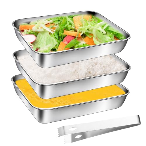 Panierschalen Set 3-teilig, Gn Behälter 1/3, Gastro Behälter, 25cm X 19cm X 5cm Panierstrasse, Edelstahl Schale Rechteckig, Panierset für Fleisch, Fisch, Mehle