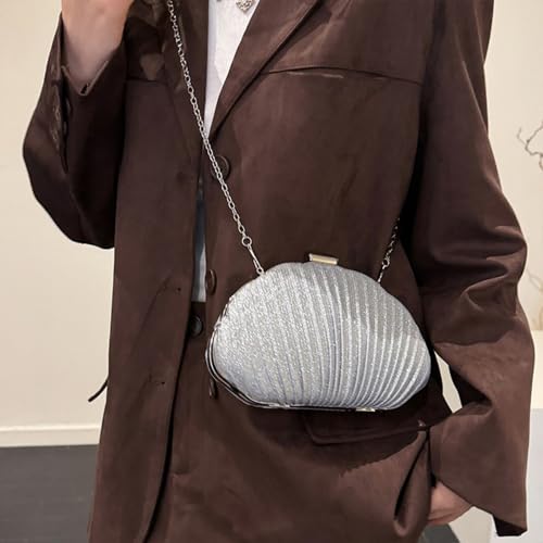 Image of Glitter Seashell Evening Clutch Purse Mini Chain Crossbody Bag Pu Leather Shell Pearl Shoulder Bag