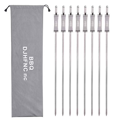 DJHFNC nc 8 Packs BBQ Skewers, 17.7" Long Reusable Stainless Steel Barbecue Skewers
