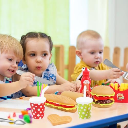 VEYLIN Kinderküche Zubehör Lebensmittel Spielzeug, Kinder Hamburger Küchenspielzeug Rollenspiele, Pädagogisches Lernspielzeug Geschenk für Mädchen Jungen