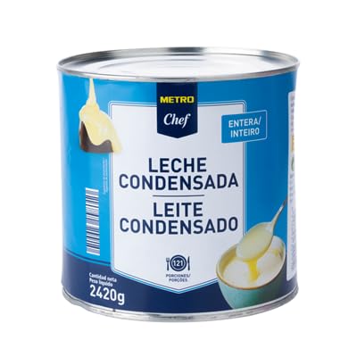 METRO Chef Leche Condensada - Entera y Desnatada - 2,5kg, 950g, 2,42kg, 900g | Ideal para Postres y Repostería | (1 LATA, Leche Condensada Entera 2,420 kG.)
