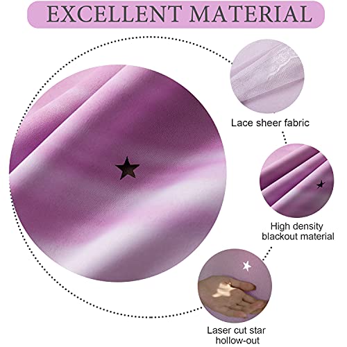 Unistar 2 Panels Star Blackout Curtains For Girls Bedroom Kids Room - Double Layer Cut Out Colorful Ombre Window Sheer Curtains For Living Room, W52 X L63 Inch, Purple #TOP3