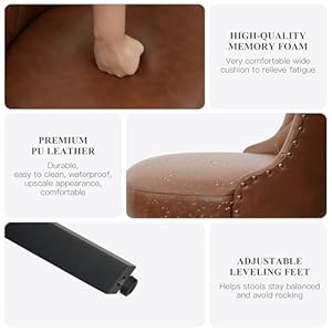 Swivel bar stools with back set of 2 26 inch faux leather upholstered counter height barstools for skitchen island round footrest solid wood legs brown  urban country home decor