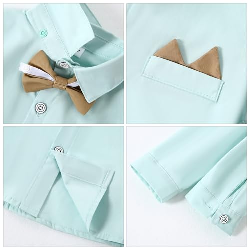 Image of YALLET Toddler Baby Boy Clothes Suit Gentleman Wedding Outfits Formal Dress Shirt+Bowtie+Suspender Pants